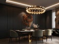 Luminescent Lightscapes: A Golden-Bronze Dining Room Installation (AI Generated) Royalty Free Stock Photo