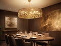 Luminescent Lightscapes: A Golden-Bronze Dining Room Installation (AI Generated) Royalty Free Stock Photo