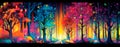 Digital Neon Forest: Illuminated Nature\'s Majesty