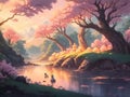 Cherry Blossom Tree Fantasy Forest: A Breathtaking Landscape in Oil by Gregory Manchess