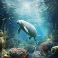 Serene underwater scene with manatees and dugongs Royalty Free Stock Photo