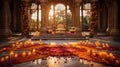 Enchanting Diwali Puja: Vibrant Mandap, Floral Rangoli, and Festive Decor