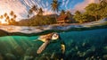 Aqua Serenade: Serene Sea Turtle in Coastal Oasis