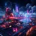 Mesmerizing View of Factories and Machinery in Futuristic Neon Light Style