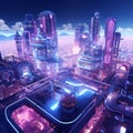 Mesmerizing View of Factories and Machinery in Futuristic Neon Light Style