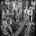 Escheresque Metropolis: Monochrome Marvels of Surreal Architecture Unveiled