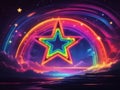 Spectral Celestial Harmony: Rainbow Neon Starlight Painting the Night Sky