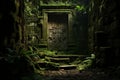 Enigmatic Doorway: A Torch-Lit Exploration of Ancient Ruins Royalty Free Stock Photo