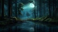 Mystical allure of a moonlit forest