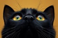 Mystical Elegance: Close-Up Black Cat on Yellow.Generative ai