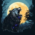 Lunar Serenade: Majestic Lion Roaring Beneath the Full Moon Glow