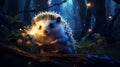 Whimsical Guardian: Hedgehog Patronus Amidst Enchanted Forest Shadows