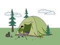 Illustration of Outdoor Shelter - Setting Up a Camping Tent