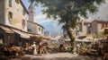 Timeless Italian Market: 1870 Village Gathering Painting