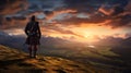 Highland Reverie: Scottish Highlander in Kilt Amidst Sunset Majesty