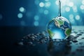 Earth planet in water drop. Global warming concept. 3D Rendering Ai generative Royalty Free Stock Photo