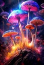 Ethereal Enchantment: A Kaleidoscope of Vibrant Fungi in Shades of Purple and Gold