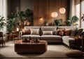 AI-generated Elegance in Noir: Japandi Living Room Retreat Royalty Free Stock Photo