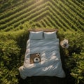 Coffee Oasis: Aerial Serenity with a Kingsize Bed Royalty Free Stock Photo