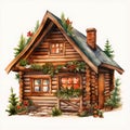 Winter Wonderland Retreat Cozy Log Cabin in Watercolor Splendor