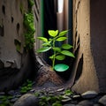 Green Resilience: Thriving Plant Defies Urban Concrete Royalty Free Stock Photo