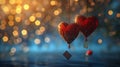 decorative red hearts with greeting card hanging on blue and golden light bokeh background,valentine day Royalty Free Stock Photo