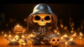 Halloween themed backdrop  - a skeleton with a hat and pumpkins Royalty Free Stock Photo