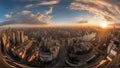 Sunrise City Scape: Hyper-Realistic 360-Degree View