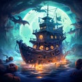 Moonlit Haunted Shipwreck