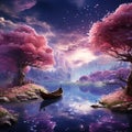 Majestic Purple Sky and Crystal Trees: A Surreal Landscape