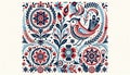 Nordic Harmony, Red and Blue Scandinavian Folk Art Pattern