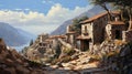 Mountain Elegance: A Captivating Painting of a Greek Village