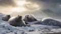 Arctic Serenity: Elephant Seals Bask in a Snowy Oasis