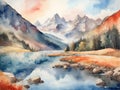 Aqua Mirage: Mountain Lake Symphony in Watercolor