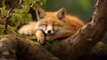 Fox Sleeping and Resting in natural habitat