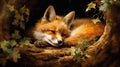 Fox Sleeping and Resting in natural habitat