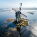 Dutch Serenity: Aerial Portrait of an Aged Windmill Oasis