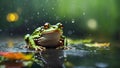 raindrop ballet: tranquil frog amidst nature\'s canvas. AI generated