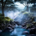 Serene Hot Spring in Lush Forest