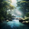 Serene Hot Spring in Lush Forest