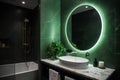 Elegant small bathroom with green shower wall Royalty Free Stock Photo