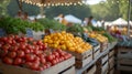Sustainable Harvest: Eco-Friendly Vegetable Market with Blurry People Backdrop Royalty Free Stock Photo