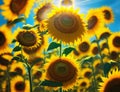 Basking in the Warmth of Summer: A Sunflower Field in Full Bloom AI-Generated Nature Illustration