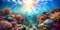Immerse Yourself in a Vibrant Coral Paradise A Symphony of Color and Fishes Under the Sea Royalty Free Stock Photo