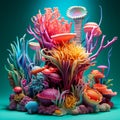 Surreal Illustration of a Fantastical Underwater Oasis with Captivating Coral Reef Sculpture