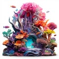 Surreal Illustration of a Fantastical Underwater Oasis with Captivating Coral Reef Sculpture Royalty Free Stock Photo