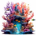 Surreal Illustration of a Fantastical Underwater Oasis with Captivating Coral Reef Sculpture