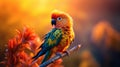 Colorful Parrot in the Golden Sunset