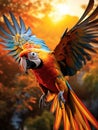 Colorful Parrot in the Golden Sunset