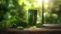 Kale Juice placed on a wooden table